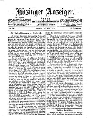 Kitzinger Anzeiger Samstag 23. April 1870