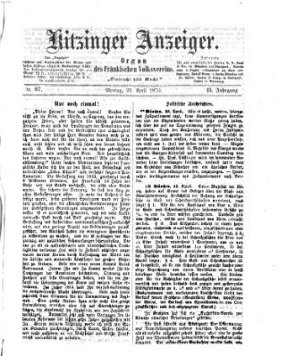 Kitzinger Anzeiger Montag 25. April 1870