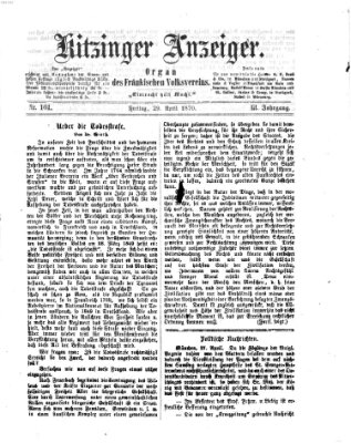 Kitzinger Anzeiger Freitag 29. April 1870