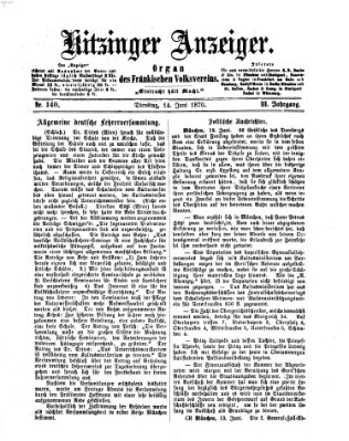 Kitzinger Anzeiger Dienstag 14. Juni 1870