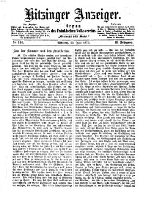 Kitzinger Anzeiger Mittwoch 22. Juni 1870