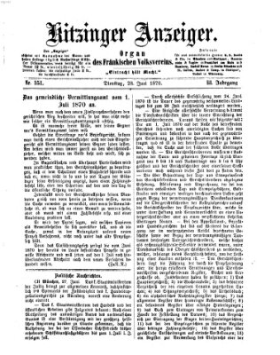 Kitzinger Anzeiger Dienstag 28. Juni 1870