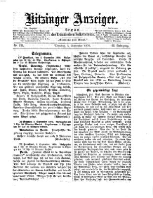 Kitzinger Anzeiger Dienstag 6. September 1870