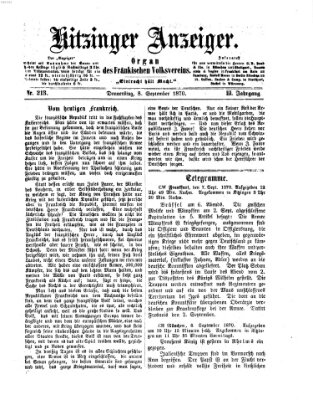 Kitzinger Anzeiger Donnerstag 8. September 1870