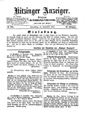 Kitzinger Anzeiger Donnerstag 22. September 1870