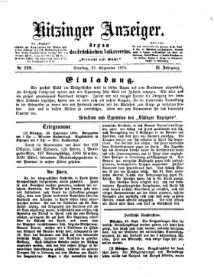 Kitzinger Anzeiger Dienstag 27. September 1870