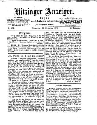 Kitzinger Anzeiger Donnerstag 29. September 1870