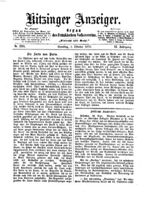 Kitzinger Anzeiger Samstag 1. Oktober 1870