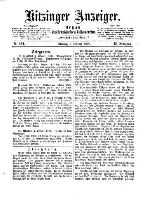 Kitzinger Anzeiger Montag 3. Oktober 1870