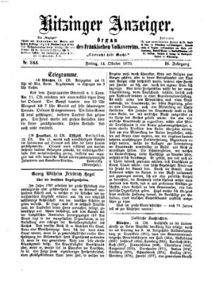 Kitzinger Anzeiger Freitag 14. Oktober 1870