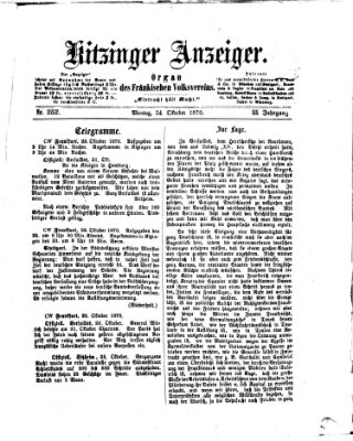 Kitzinger Anzeiger Montag 24. Oktober 1870