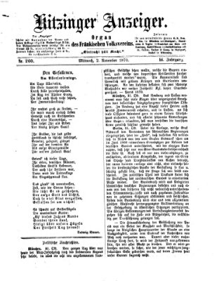 Kitzinger Anzeiger Mittwoch 2. November 1870