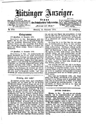 Kitzinger Anzeiger Mittwoch 16. November 1870