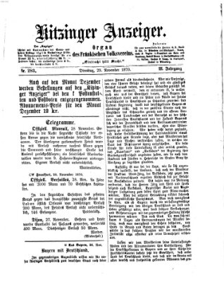 Kitzinger Anzeiger Dienstag 29. November 1870