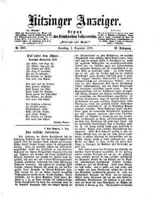 Kitzinger Anzeiger Samstag 3. Dezember 1870