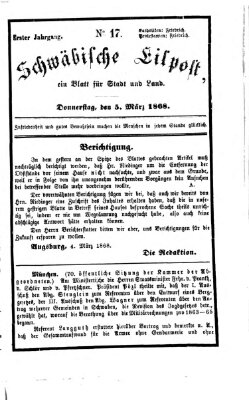 Schwäbische Eilpost Donnerstag 5. März 1868