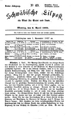 Schwäbische Eilpost Montag 6. April 1868