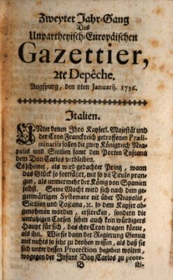 Der europäische Gazettier (Der europäische Postilion) Sonntag 8. Januar 1736