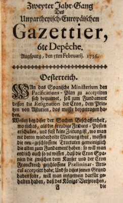 Der europäische Gazettier (Der europäische Postilion) Sonntag 5. Februar 1736