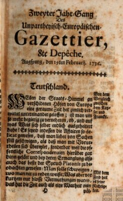 Der europäische Gazettier (Der europäische Postilion) Sonntag 19. Februar 1736