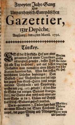 Der europäische Gazettier (Der europäische Postilion) Sonntag 25. März 1736