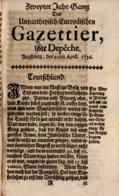 Der europäische Gazettier (Der europäische Postilion) Sonntag 22. April 1736