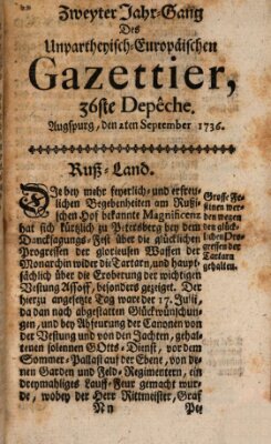 Der europäische Gazettier (Der europäische Postilion) Sonntag 2. September 1736