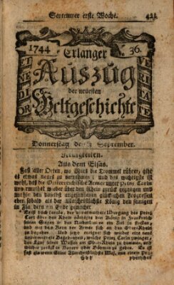 Kurzgefaßter Auszug der neuesten Weltgeschichte (Erlanger Real-Zeitung) Donnerstag 3. September 1744