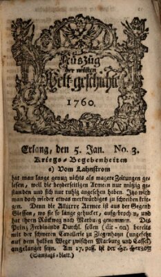 Auszug der neuesten Weltgeschichte (Erlanger Real-Zeitung) Samstag 5. Januar 1760