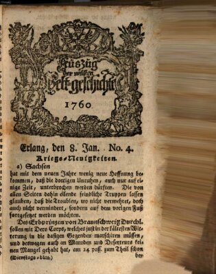 Auszug der neuesten Weltgeschichte (Erlanger Real-Zeitung) Dienstag 8. Januar 1760