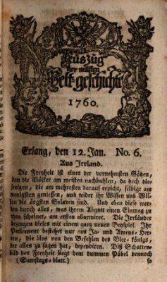 Auszug der neuesten Weltgeschichte (Erlanger Real-Zeitung) Samstag 12. Januar 1760