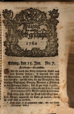 Auszug der neuesten Weltgeschichte (Erlanger Real-Zeitung) Dienstag 15. Januar 1760