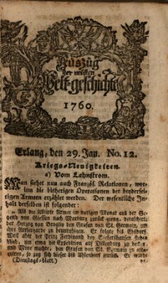 Auszug der neuesten Weltgeschichte (Erlanger Real-Zeitung) Dienstag 29. Januar 1760