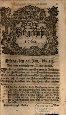 Auszug der neuesten Weltgeschichte (Erlanger Real-Zeitung) Donnerstag 31. Januar 1760