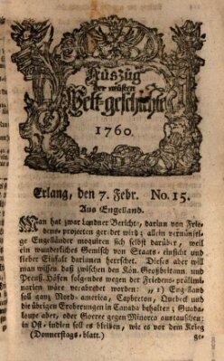 Auszug der neuesten Weltgeschichte (Erlanger Real-Zeitung) Donnerstag 7. Februar 1760