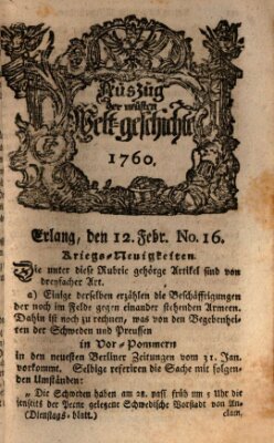 Auszug der neuesten Weltgeschichte (Erlanger Real-Zeitung) Dienstag 12. Februar 1760