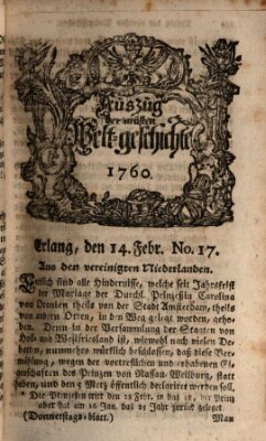 Auszug der neuesten Weltgeschichte (Erlanger Real-Zeitung) Donnerstag 14. Februar 1760