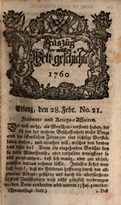 Auszug der neuesten Weltgeschichte (Erlanger Real-Zeitung) Donnerstag 28. Februar 1760