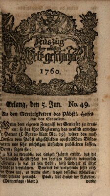 Auszug der neuesten Weltgeschichte (Erlanger Real-Zeitung) Donnerstag 5. Juni 1760