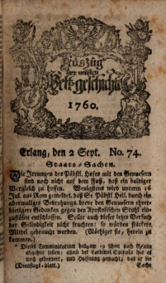 Auszug der neuesten Weltgeschichte (Erlanger Real-Zeitung) Dienstag 2. September 1760