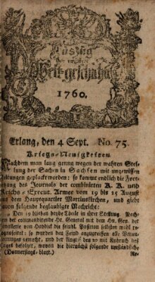 Auszug der neuesten Weltgeschichte (Erlanger Real-Zeitung) Donnerstag 4. September 1760