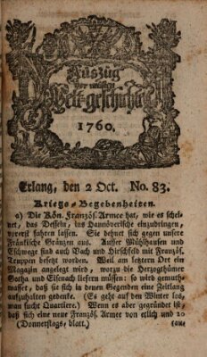 Auszug der neuesten Weltgeschichte (Erlanger Real-Zeitung) Donnerstag 2. Oktober 1760