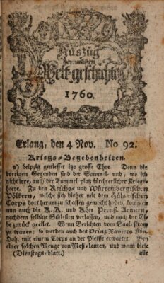 Auszug der neuesten Weltgeschichte (Erlanger Real-Zeitung) Dienstag 4. November 1760