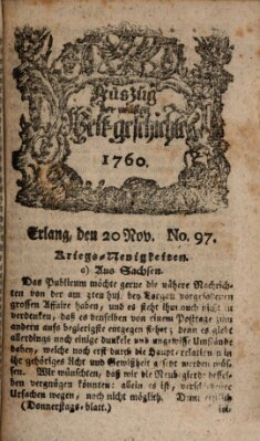 Auszug der neuesten Weltgeschichte (Erlanger Real-Zeitung) Donnerstag 20. November 1760