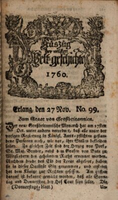 Auszug der neuesten Weltgeschichte (Erlanger Real-Zeitung) Donnerstag 27. November 1760