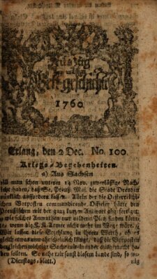 Auszug der neuesten Weltgeschichte (Erlanger Real-Zeitung) Dienstag 2. Dezember 1760