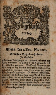 Auszug der neuesten Weltgeschichte (Erlanger Real-Zeitung) Donnerstag 4. Dezember 1760