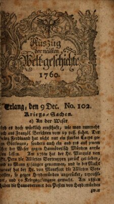 Auszug der neuesten Weltgeschichte (Erlanger Real-Zeitung) Dienstag 9. Dezember 1760