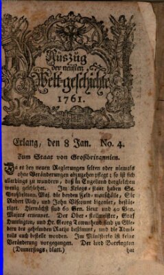 Auszug der neuesten Weltgeschichte (Erlanger Real-Zeitung) Donnerstag 8. Januar 1761