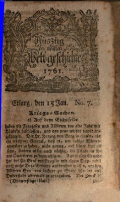 Auszug der neuesten Weltgeschichte (Erlanger Real-Zeitung) Donnerstag 15. Januar 1761